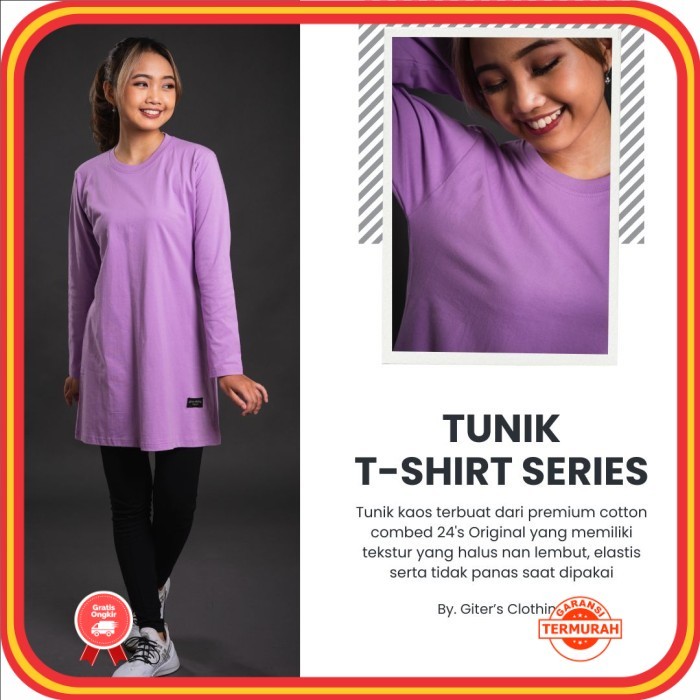 Tunik Cantik Baru Murah Wanita Baju Lebaran Kekinian /Tunik Kaos Giter Tunik Kaos Polos Muslimah Pan