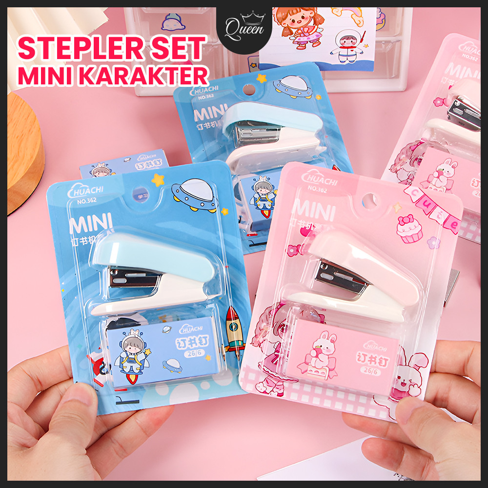 

QG Stapler Set Mini Lucu Karakter Staples Mini portable + isi