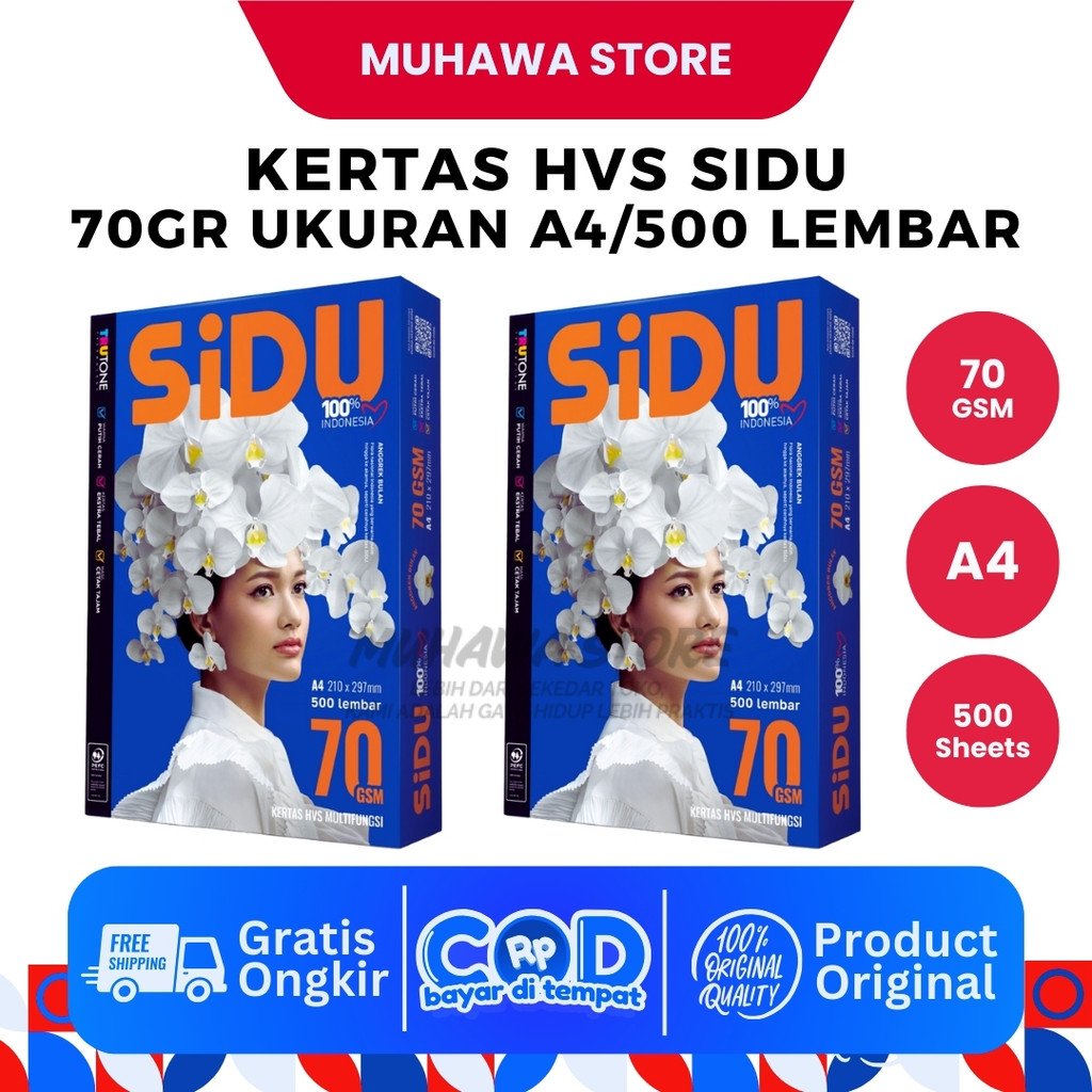 

KERTAS HVS SIDU KERTAS MULTIFUNGSI KERTAS PRINTING FOTOCOPY 70 GR UKURAN A4 SATU RIM ISI 500 LEMBAR