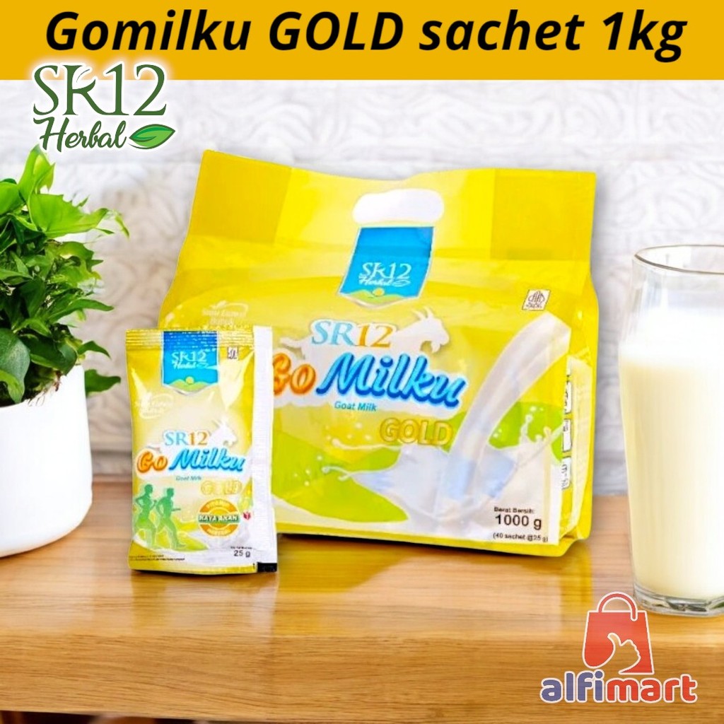 

SR12 Gomilku Gold Sachet isi 40 x 25 gram Susu Kambing Etawa PREMIUM untuk Lansia / Susu Bubuk Go Milku Gold kemasan sachet saset renceng isi 40 x 25g