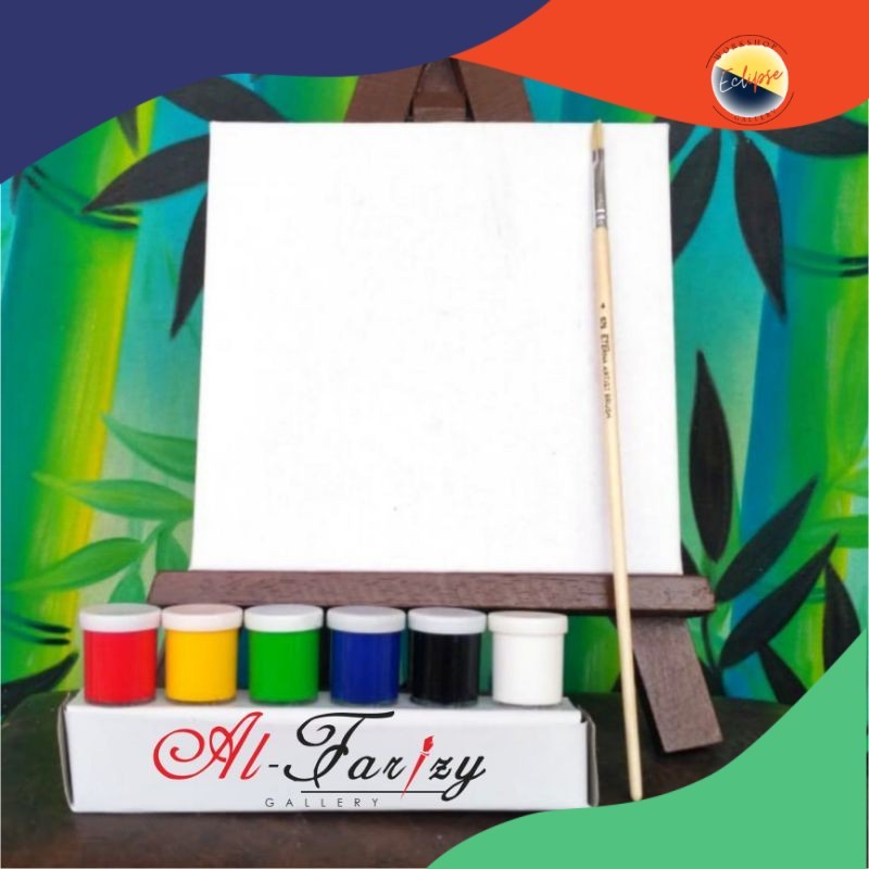 

Kanvas Lukis Putih Legkap dengan cat akrilik 6 warna bonus kuas lukis tersedia berbagai ukuran