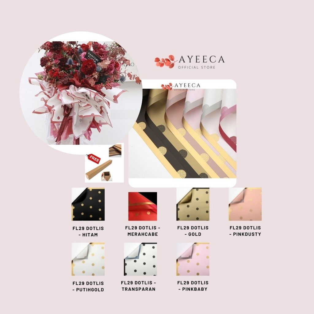 

AYEECA - (5 LEMBAR) - FL29 DOTLIS Kertas Bunga Paper Buket Motif Polkadot List Transparan Florist Kado Cellophane