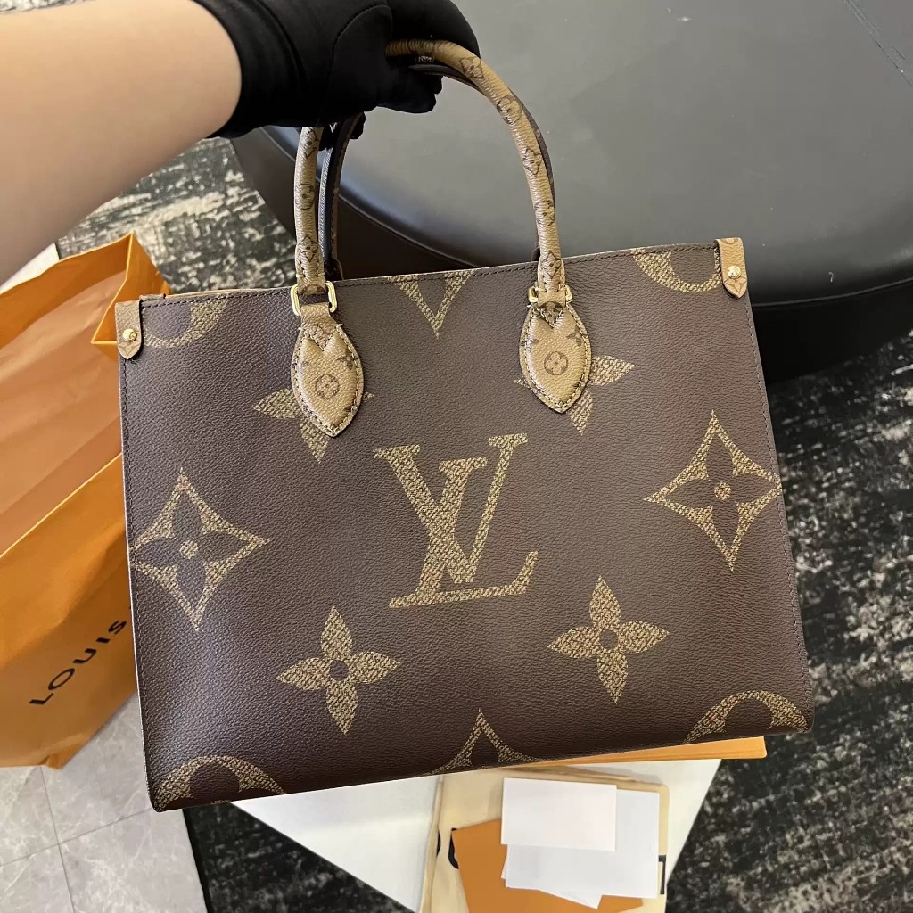 【bekas asli】（m45321 ）Louis Vuitton ONTHEGO tas tangan medium/tas jinjing bunga tua klasik/tas tangan