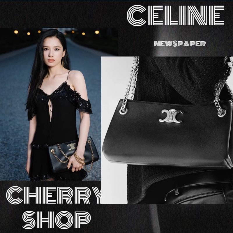 BIG PROMO : Celine NEWSPAPER TRIOMPHE LEMBUT Tas Rantai Kulit Sapi Lembut/Tas Bahu Wanita