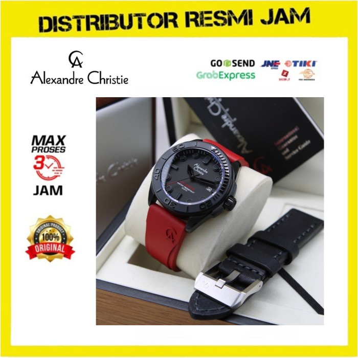 Jam Tangan Pria Alexandre Christie AC3042 AC 3042 Black Red