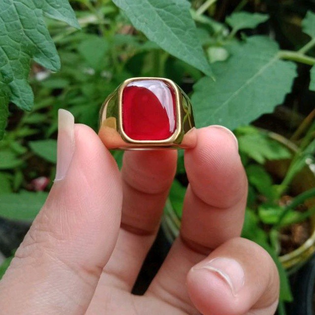 cincin akik Red baron kotak natural elegan