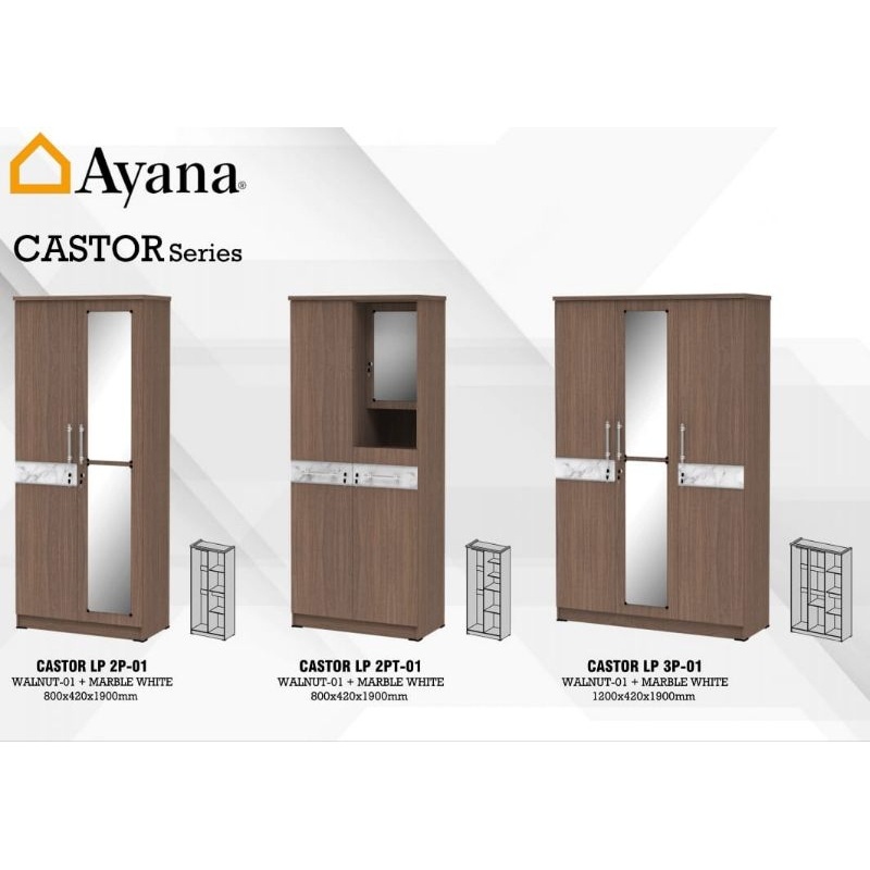 MizzeaMart Lemari pakaian Lemari baju Lemari kaca 2 pintu /3 pintu