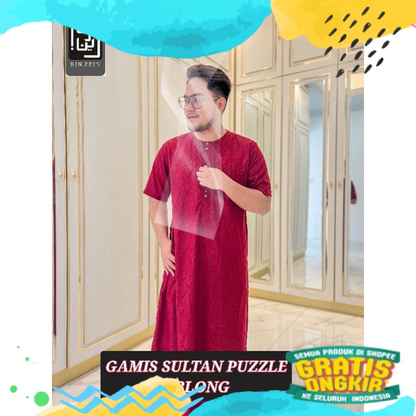 Jubah Binzein  GAMIS OBLONG GAMIS SULTAN PUZZLE Jubah Gamis Pria SLIMFIT jubbah muslim pria/ biru te