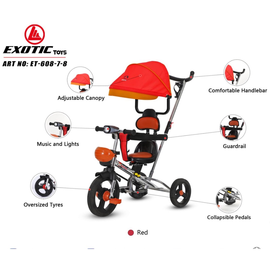 Sepeda bayi atau balita roda tiga EXOTIC Musik Lampu Baby