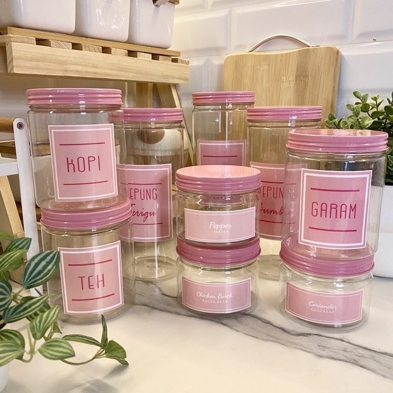 TOPLES BUMBU DAPUR PINK ALUMUNIUM FREE LABEL SEASONING SET SHABBY JAR BUMBU DAPUR