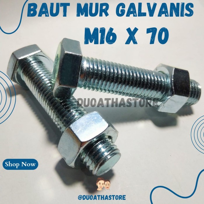 M16x70 Baut Mur Putih M16 x 70 BMP M16x70 Galvanis Putih Kunci 24