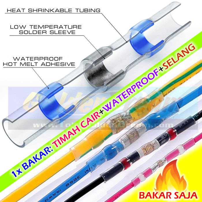 3in1 Hot Seal Wire Connector Sambungan Kabel Waterproof Solder Heat Shrink Konektor Penyambung Kabel