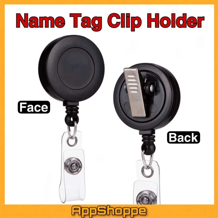 

[KSG-97] Name Tag Clip Retractable ID Card Holder ALL BLACK BISA PUTAR - BLACK