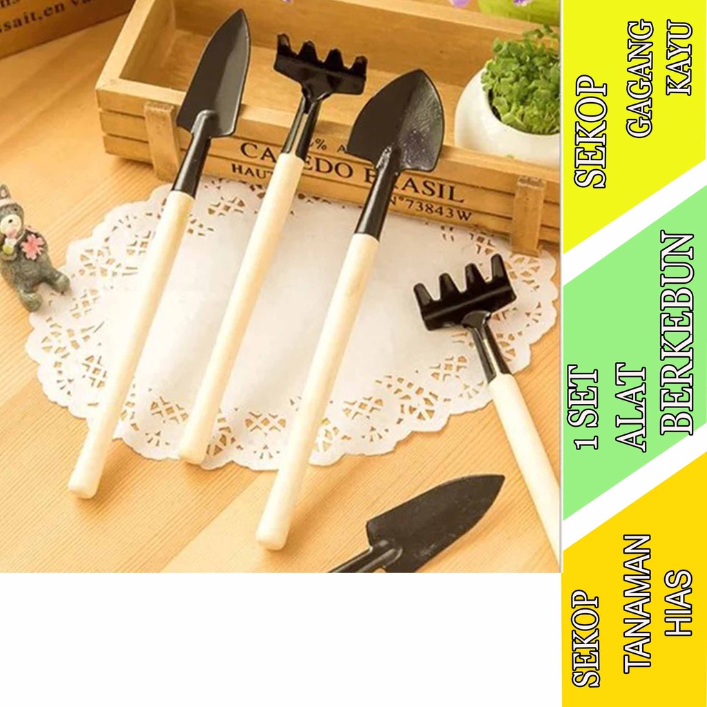 Sekop Gagang Kayu - Set Alat Berkebun - Sekop Tanaman Hias