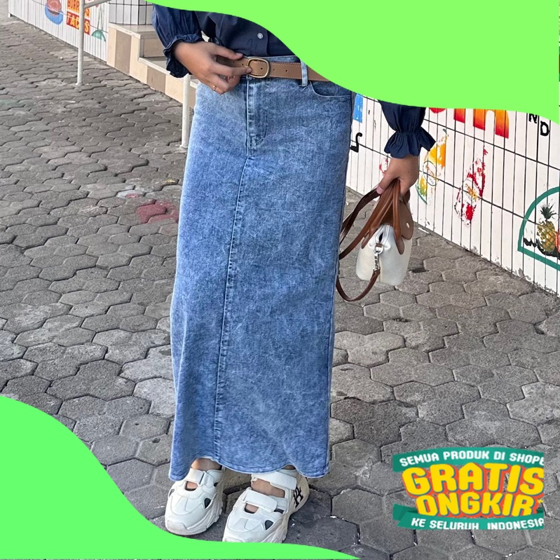 JIFAT DENIM SKIRT / ROK SPAN JEANS/ ungu lavender