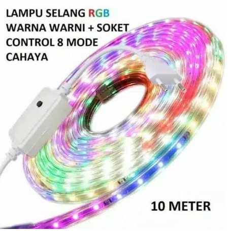  Lampu LED STRIP SELANG 10M 220v 10 M METER OUTDOOR Waterproof RGB Warna Warni Merah Putih