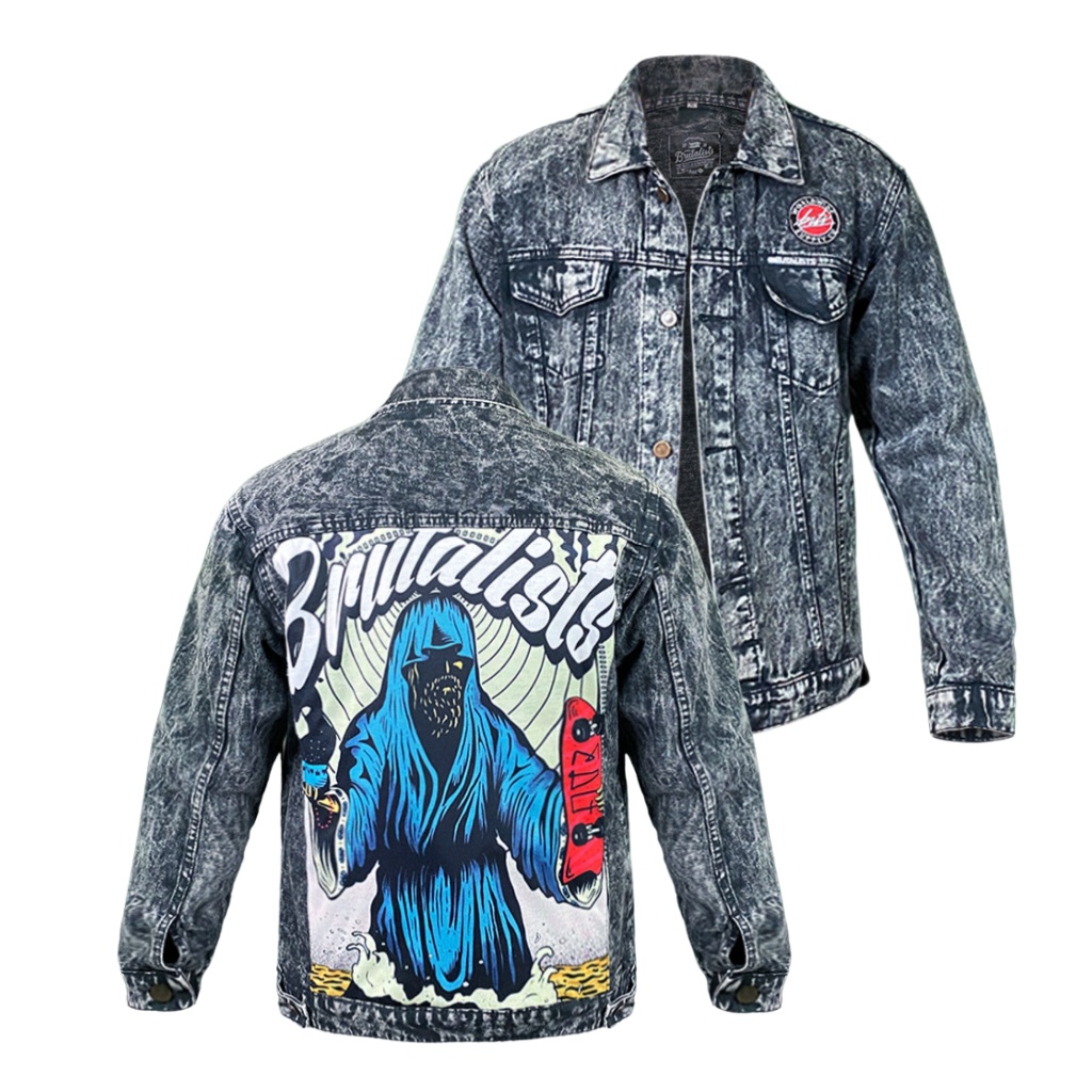 Jaket Jeans Pria Wanita Denim Jacket Disko Full Printing Motif JHB