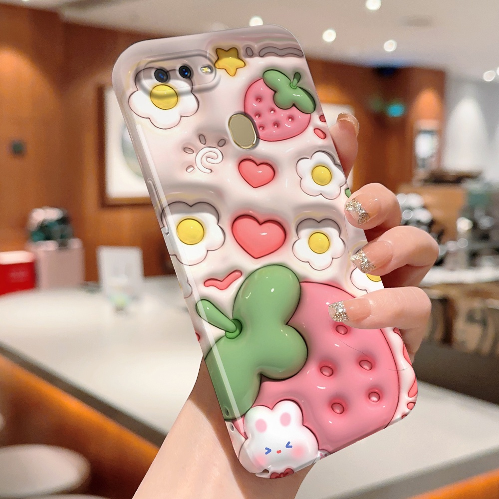 For OPPO A12 A7 A5S A12S Untuk Phone Hard Case Kartun Strawberry Cherry Rabbit Pink Love Heart Flower Pola Mirror Hp Kesing