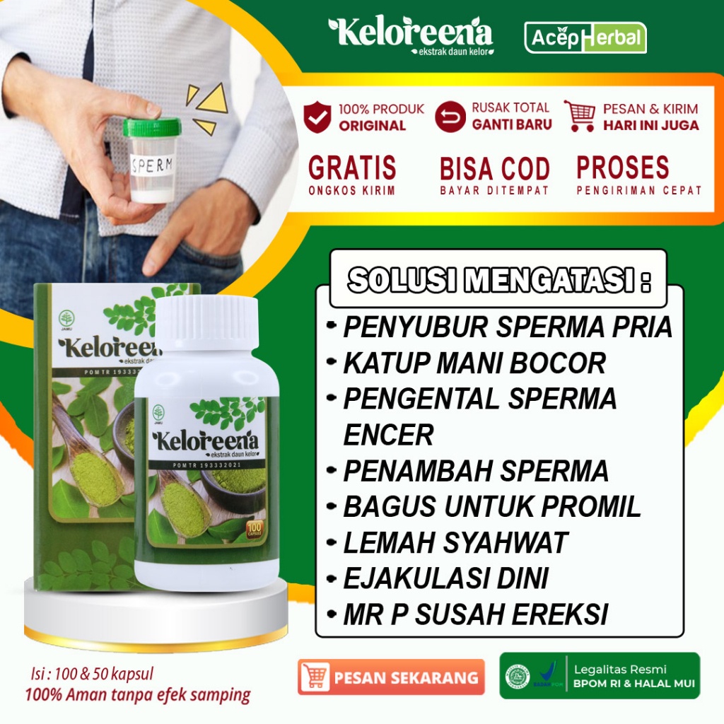 

Obat Penyubur Sperma Pria Katup Mani Bocor Pengental Sperma Air Mani Encer Penambah Sperma Laki Laki Herbal Untuk Promil Keloreena Original 100% Kapsul Daun Kelor Ekstrak Moringa Oleifera