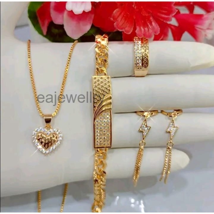 Perhiasan emas satu set simple asli 24 karat mewah elegan