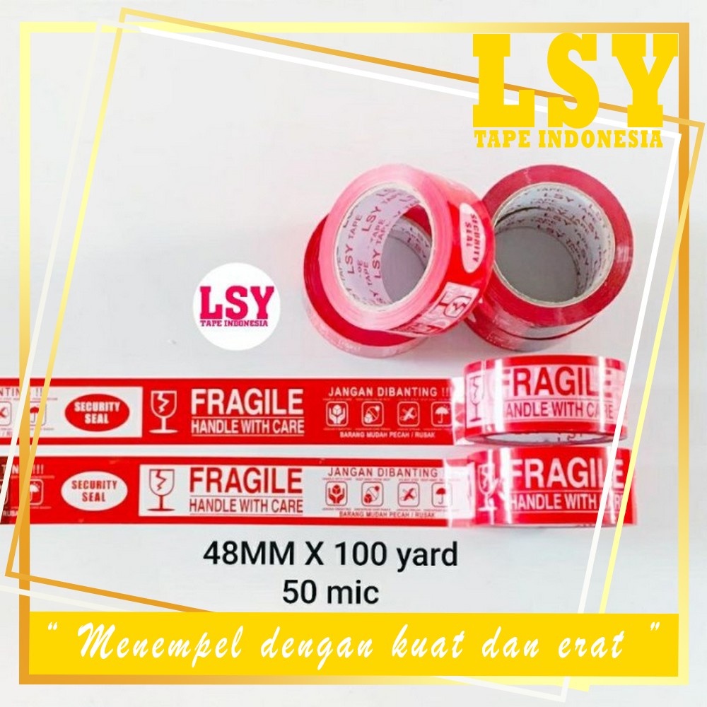 

LSY Lakban Fragile Merah Putih 2in1 48mm x 100yard Full Super Lengket