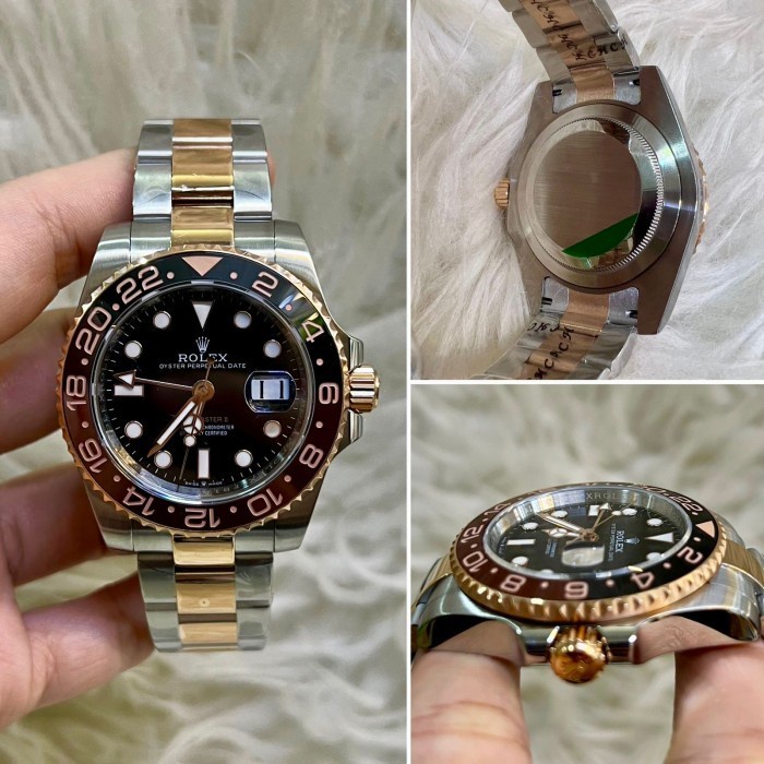 jam tangan pria kaca sappire mewah rantai combi dial hitam Selly