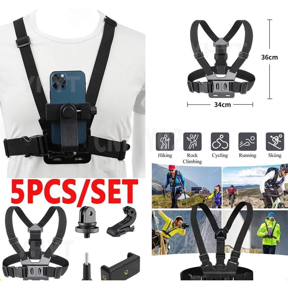 Chest Strap Tali Dada Handphone & Kamera Mount Body Belt Holder Clip chest strap actioncam - hp