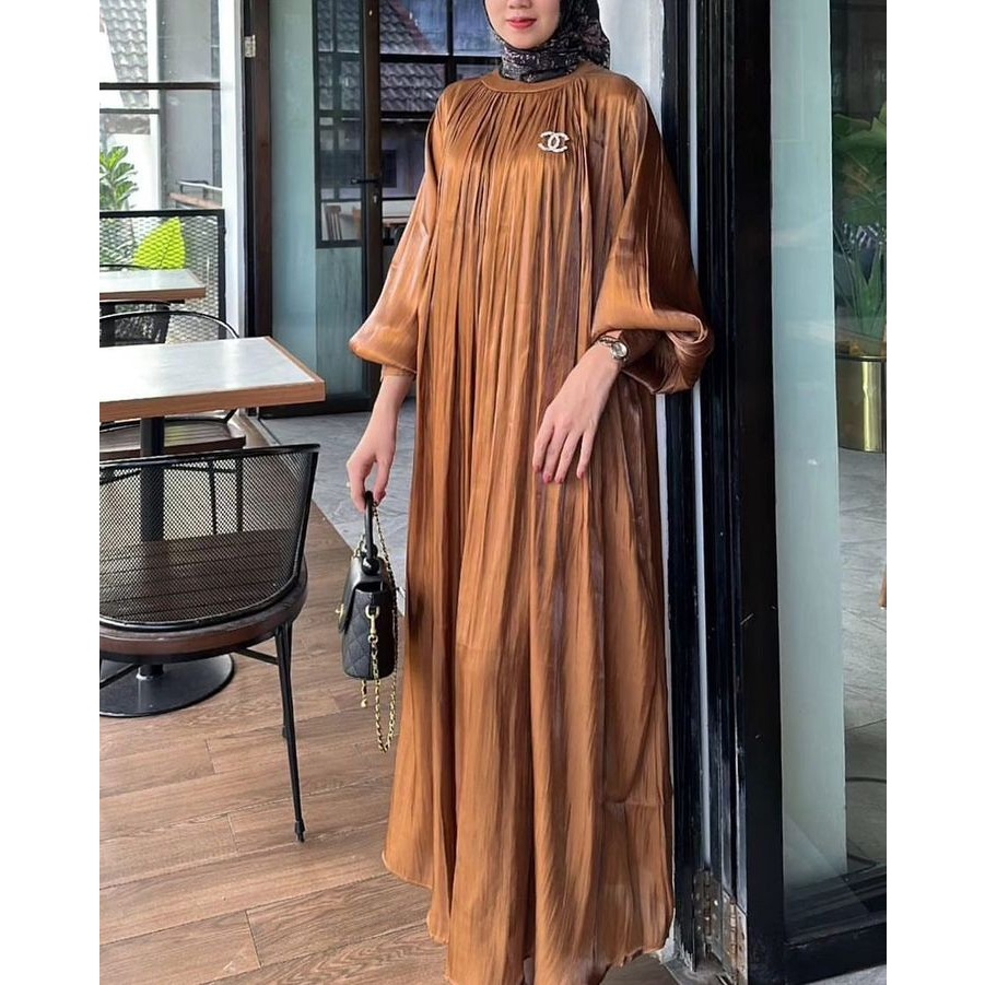 Gamis Santorini Shimmer Mengkilat Untuk Pesta Kondangan Jumbo LD. 140 S-M-L-XL-XXL-XXXL - Dress Amiya - Baju Wanita Muslim Style Korea Kekinian