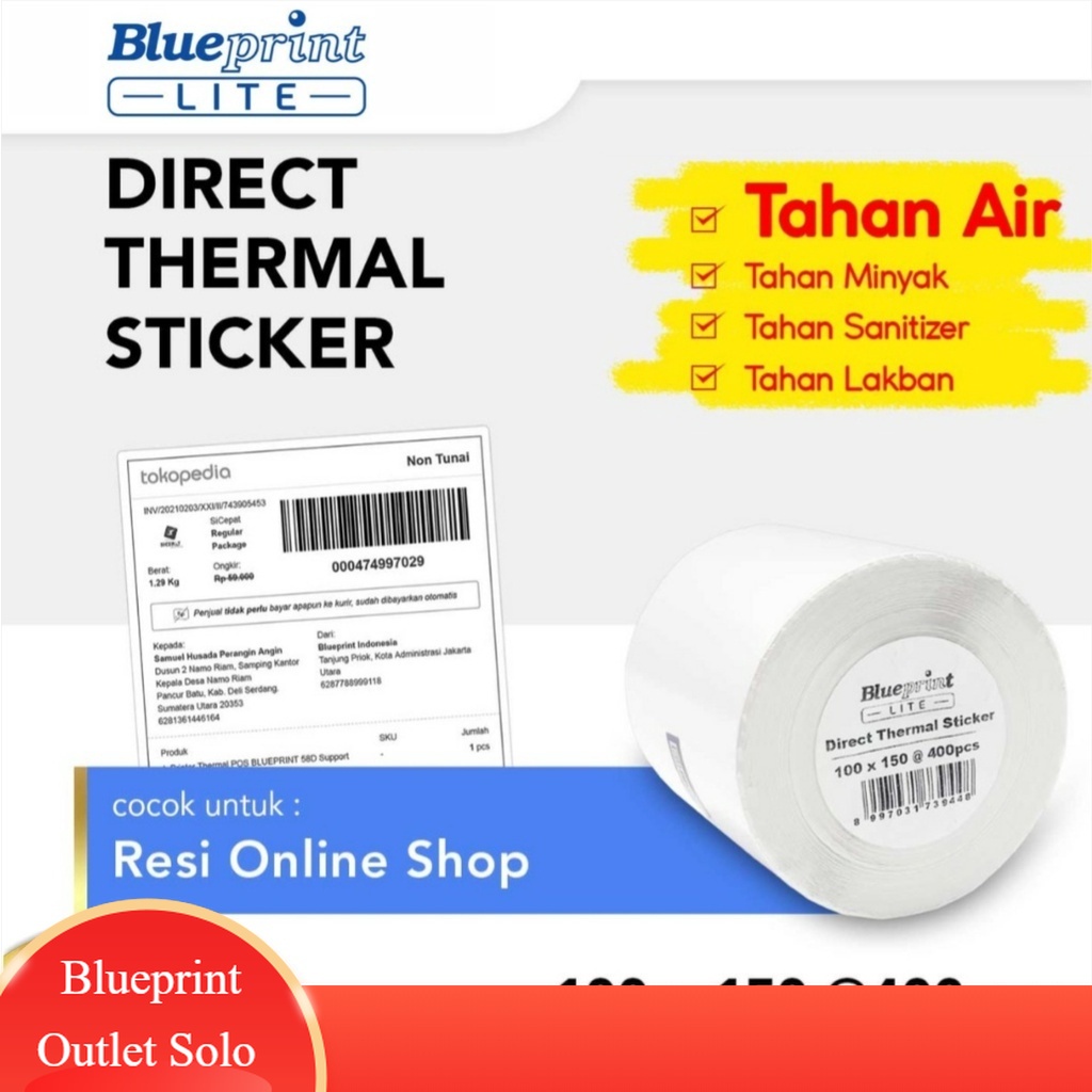 

Blueprint Lite Direct Thermal Sticker Label A6 100 x 150 mm isi 400 Stiker Online Shop Barcode Blueprint Outlet Solo