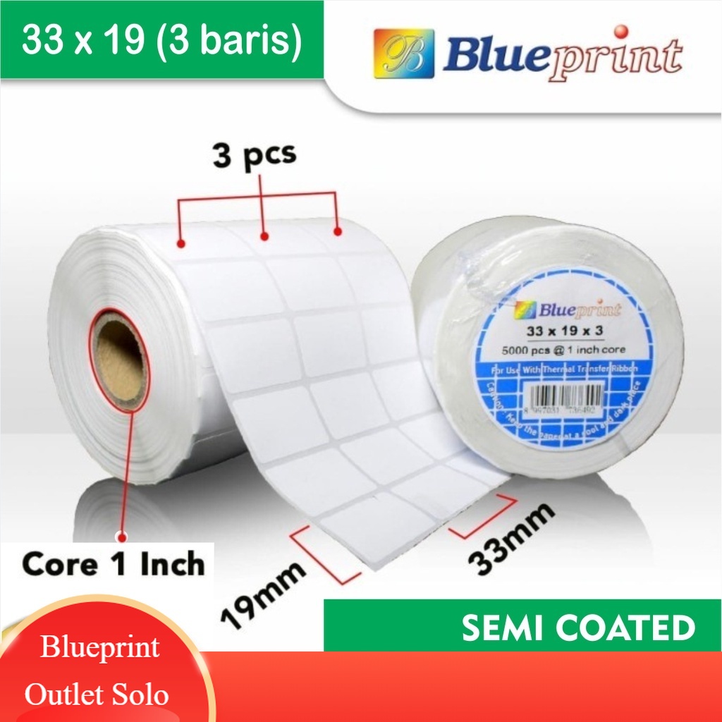 

Blueprint Sticker label 33 x 19mm 3 Line Baris Semi Coated Stiker Barcode Blueprint Outlet Solo