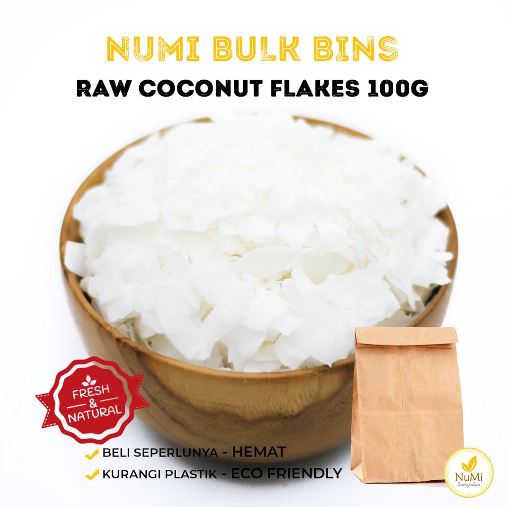 

100g Raw Coconut Flakes Kelapa Kering Mentah - NUMI BULK BIN