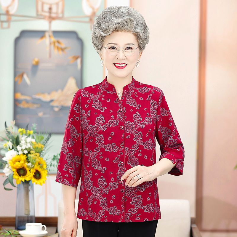 Setelan kemeja musim panas nenek kemeja musim panas ibu paruh baya dan lansia kemeja longgar musim p