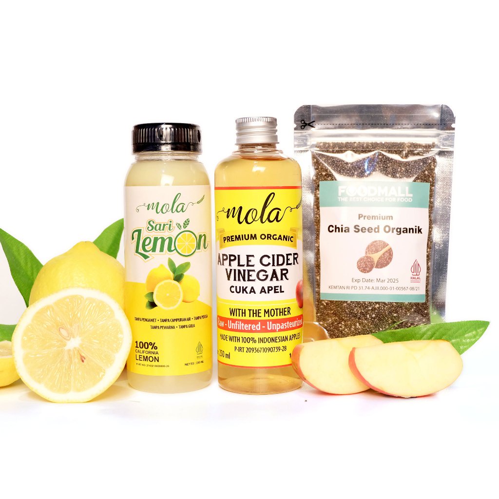 

Ay00! Paket Diet Ampuh Mola Cuka Apel Cider Venegar + Sari Lemon + Chia Seed