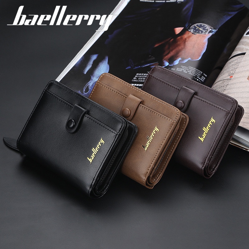 BAELLERRY D9153 DOMPET UANG LIPAT TEBAL DENGAN SLETING KULIT SINTETIS LEMBUT