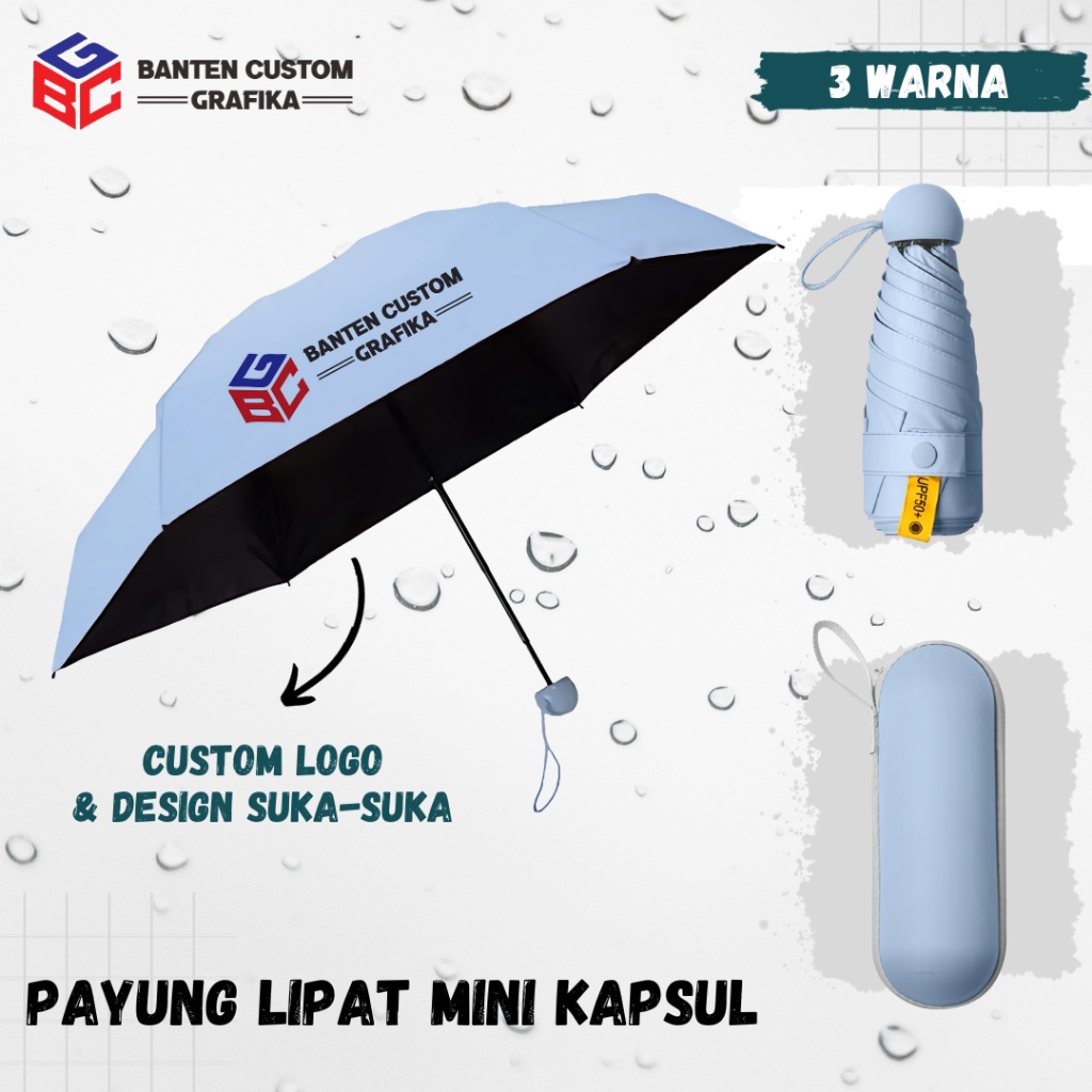 COD Sablon Printing Payung Lipat Mini kapsul Custom Desain Umbrella Hampers