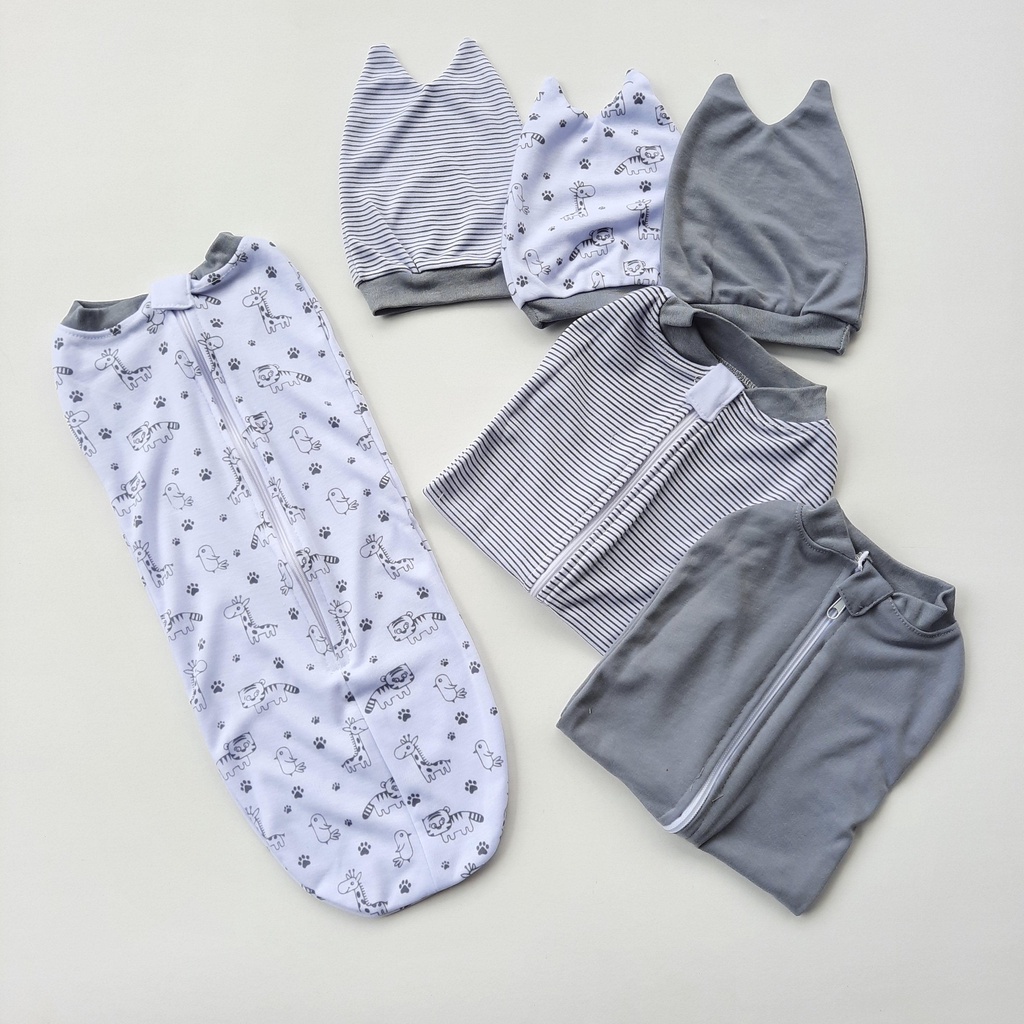 DGT 3 Bedong Bayi Instan Resleting Hoodie + Topi Cewek Cowok Baru lahir