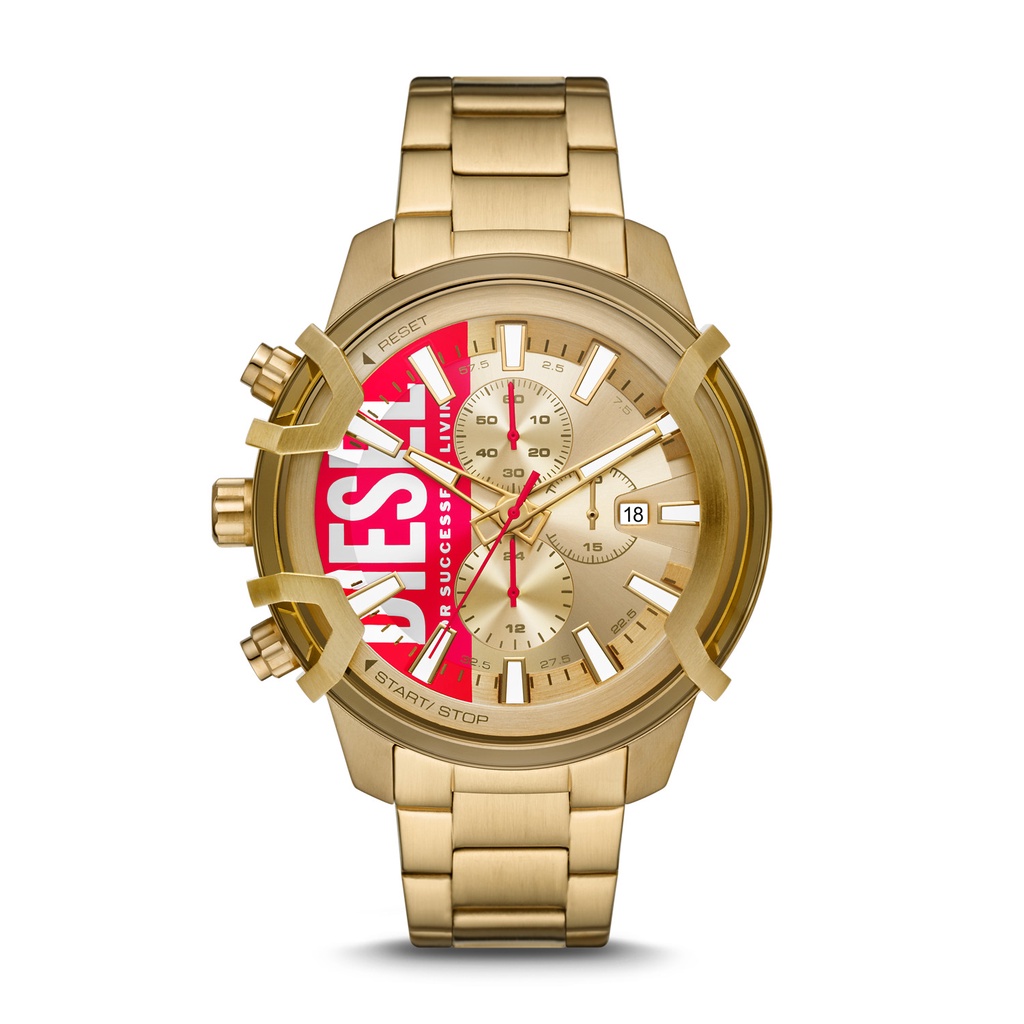 Diesel Griffed Chronograph Gold-Tone Stainless Steel Jam Pria - DZ4595