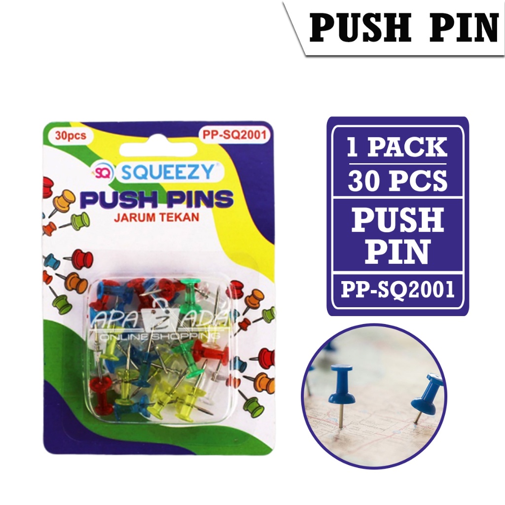 

Apazada - Push Pin Squeezy [1 Pack - 30 Pcs Jarum] / Jarum Tekan Transparan Warna PP-SQ2001