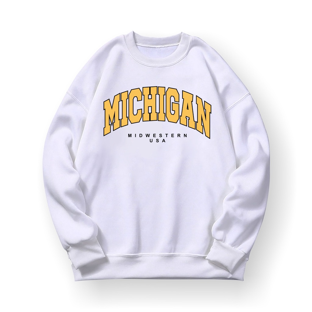 Jaket Sweater MICHIGAN USA Sweatshirt Basic Crewneck Pria Wanita Cowok Cewek Keren Tebal Branded Ori