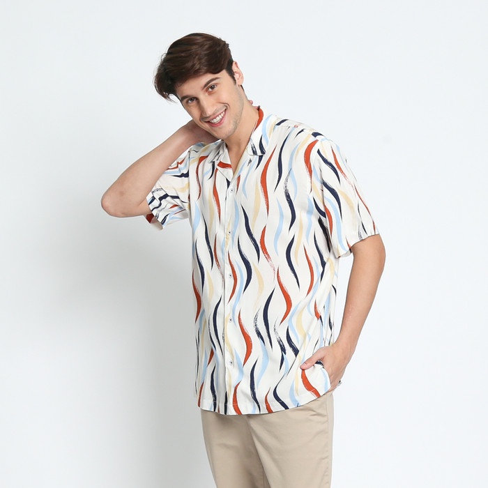 KENT&CREW Kemeja Lengan Pendek Pria Motif Abstrak Putih - C-BJBB03-N5