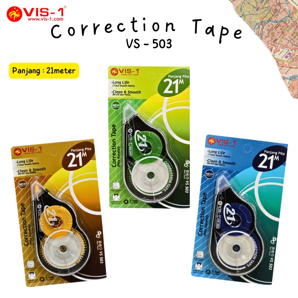 

Correction Tape / Tipe-X Kertas Vis-1 5mm x 21m - VS503