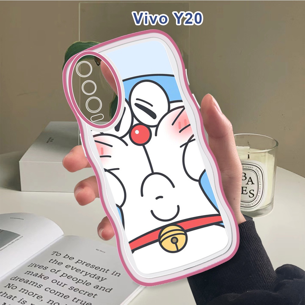 (Wave Case) Untuk Vivo Y20 Y20S Y20i Y20T Y20g Y20S G Y20a Y12A Y12S 2021 Casing Cartoon Doraemon Cover Shockproof Silicone Ponsel Softcase