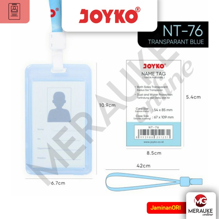 

JOYKO Name Tag / Gantungan Kartu Nama Vertical NT-76 Blue Transparan