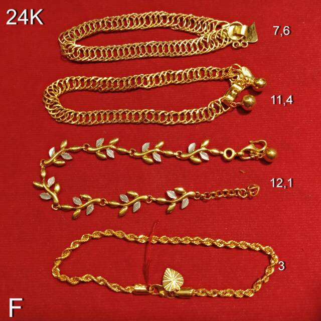 24K Gelang rantai tangan anak dan dewasa emas asli berbagai model variasi rantai rante koin plat sis