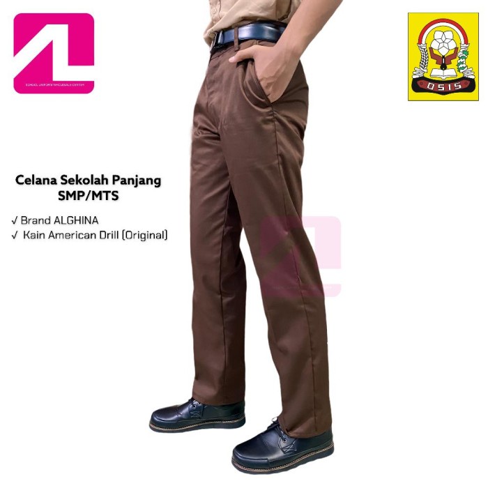 

[MEDAMART] DISKON Seragam Sekolah Celana SMP/MTS Panjang Biru,Putih,Hitam & Coklat Cokelat, 25