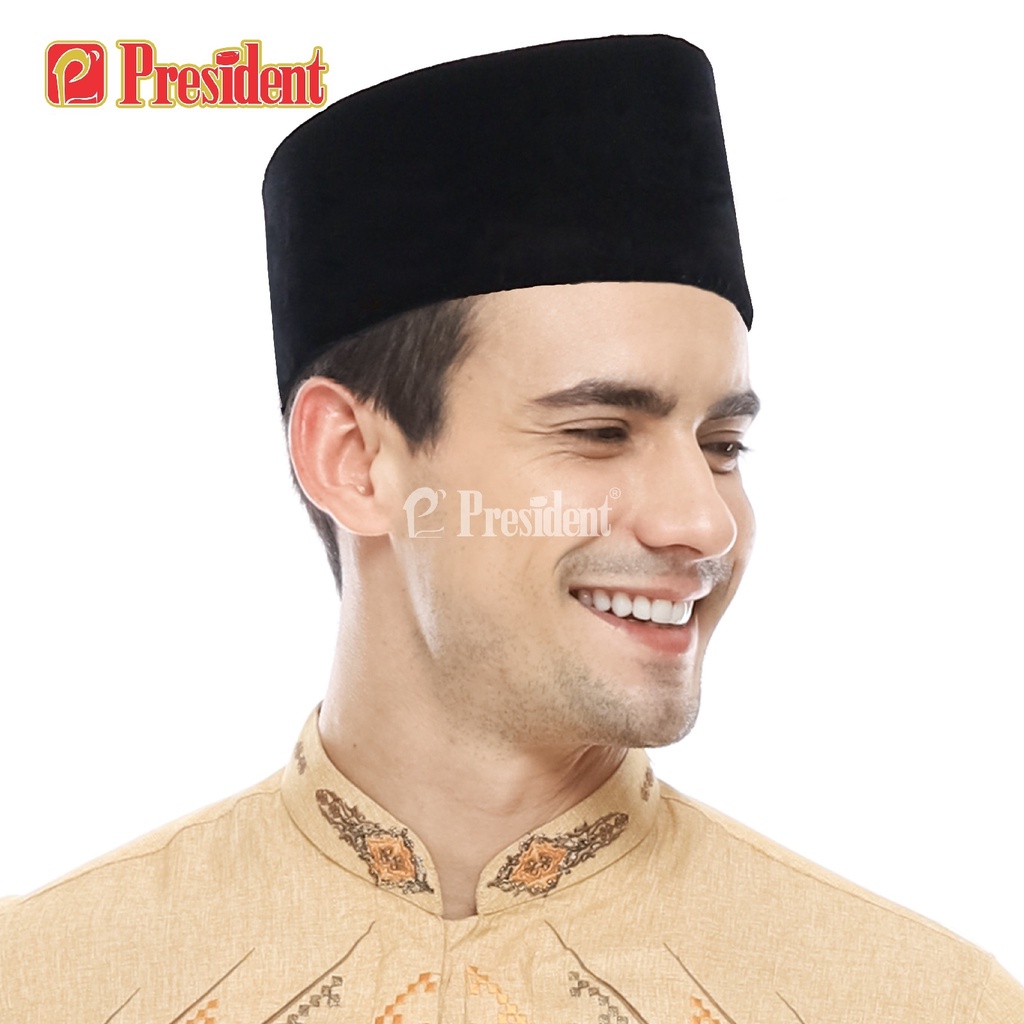 Songkok Hitam Peci Hitam Kopiah Nasional President AC Berbahan Bludru Hitam Kualitas Premium - Songk