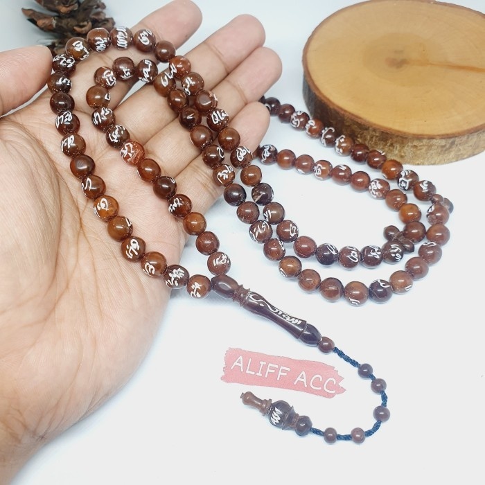 tasbih kayu kaokah tulisan asmaul husna 99 butir 8 mm