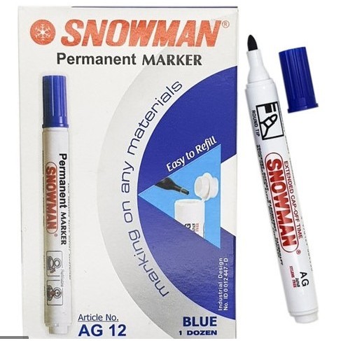 

TERMURAH Snowman Spidol Permanent Marker AG 12 (isi 12) - hitam atau biru - Biru