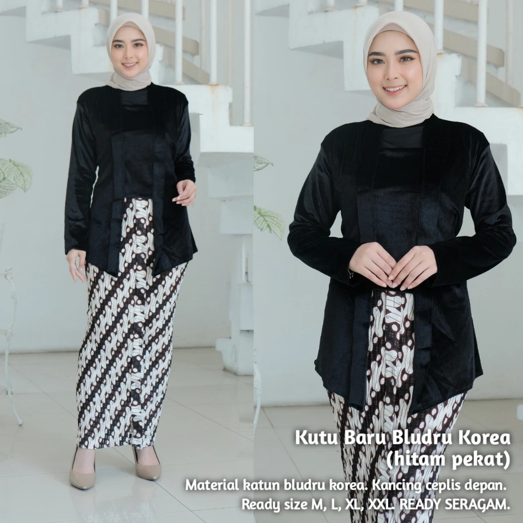 KUTU BARU BLUDRU KOREA WARNA HITAM DAN WARNA MERAH KEBAYA BLUDRU KUTUBARU WANITA