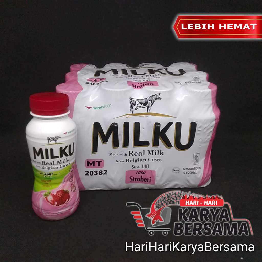 

MILKU MINUMAN SUSU UHT RASA STRAWBERRY BOTOL PACK 12'S X 200ML